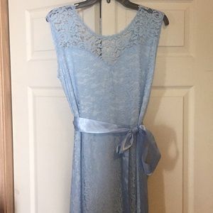 Light blue lace full length formal dress